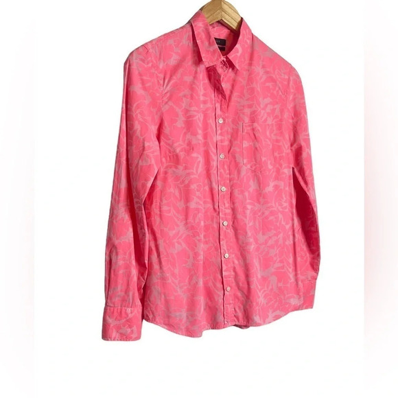 J Crew | Boy Top Button Up Floral Neon Pink Gray Tropical Pocket - Picture 4 of 7